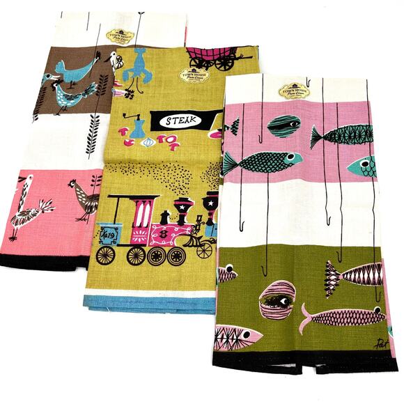 Vintage Pat Prichard Early American Kitchen Print Birds Fish and Transportation - Picture 1 of 6